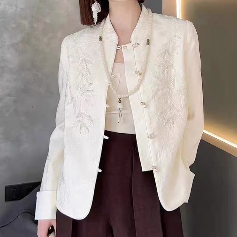 新中式轻奢高级感时尚达人竹纹镶钻衬衣303