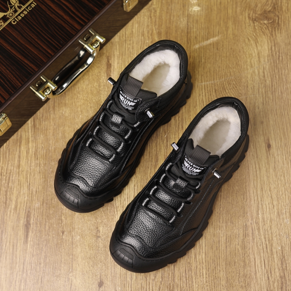  棉鞋冬季保暖加绒加厚男士头层牛皮高帮羊毛一体