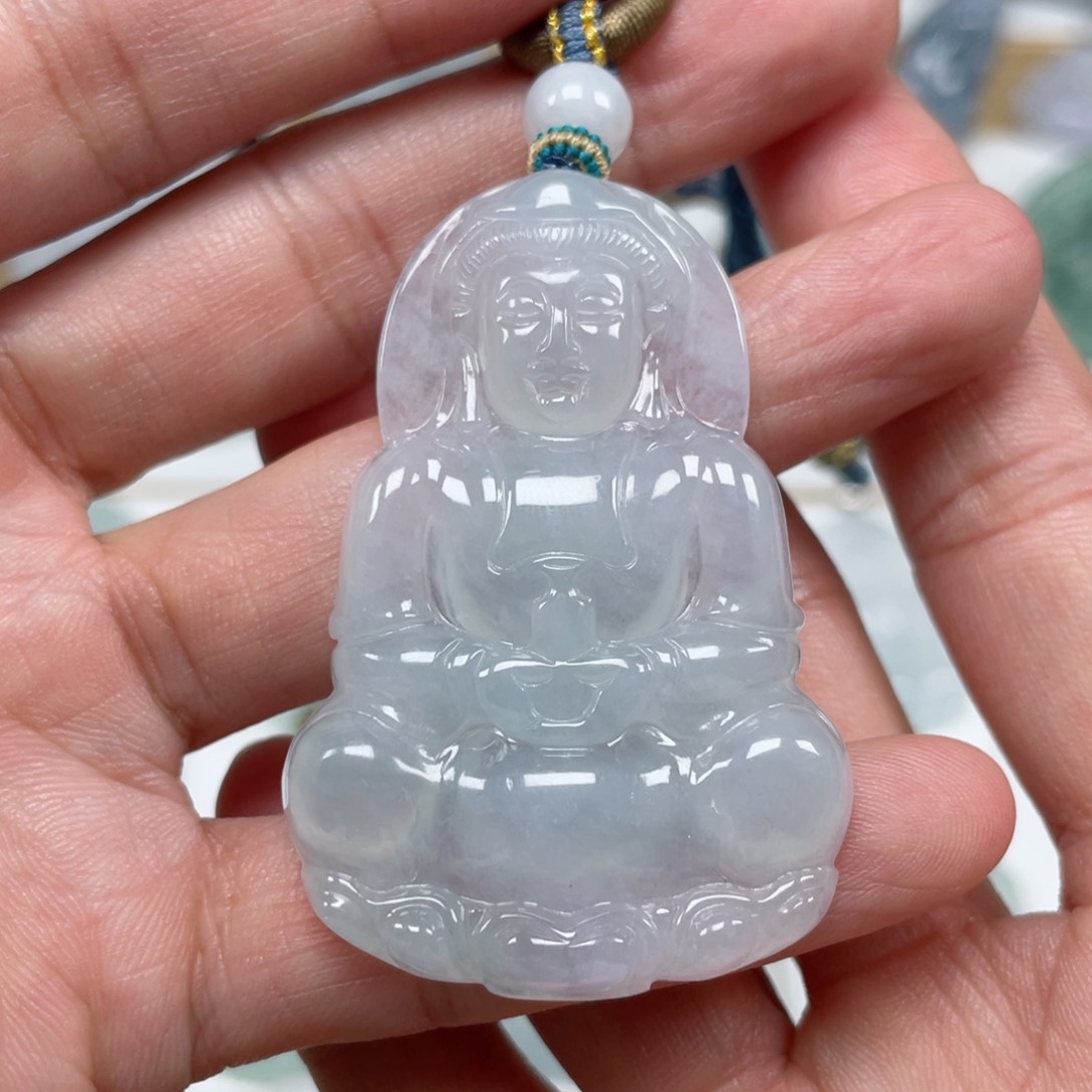 翡翠颈饰未镶嵌天然翡翠A货观音30号