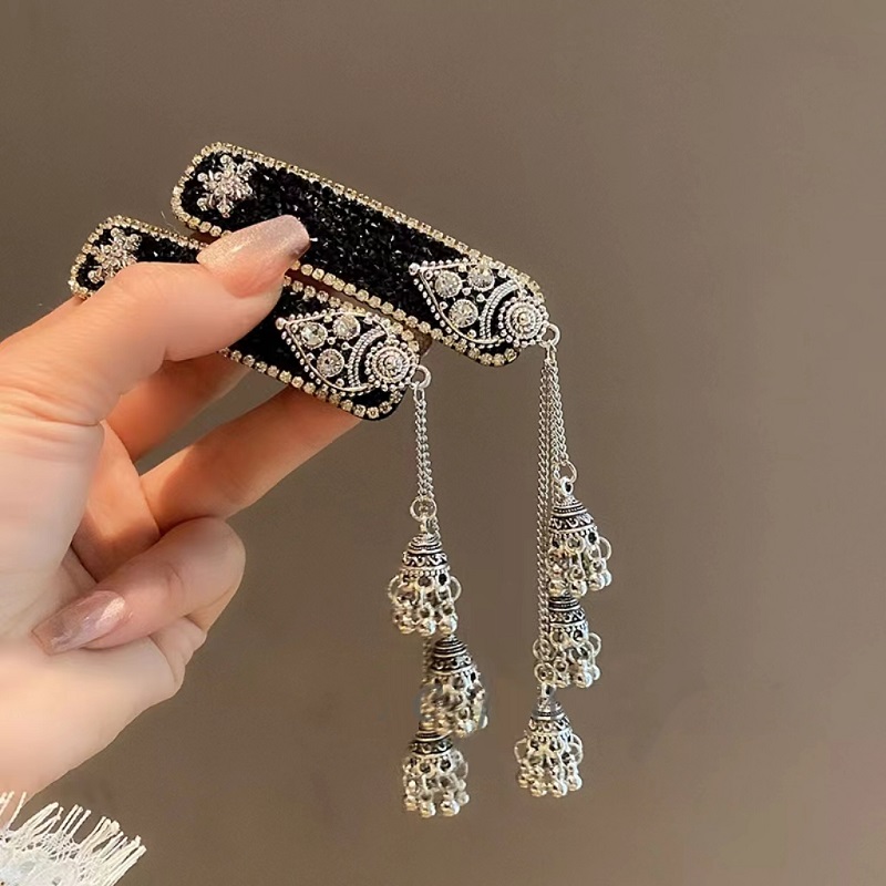 璀璨星河~闪钻民族风铃铛流苏发夹女高级感前额侧边夹古风配饰