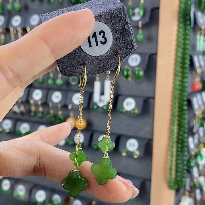 和田玉耳饰18K金镶嵌