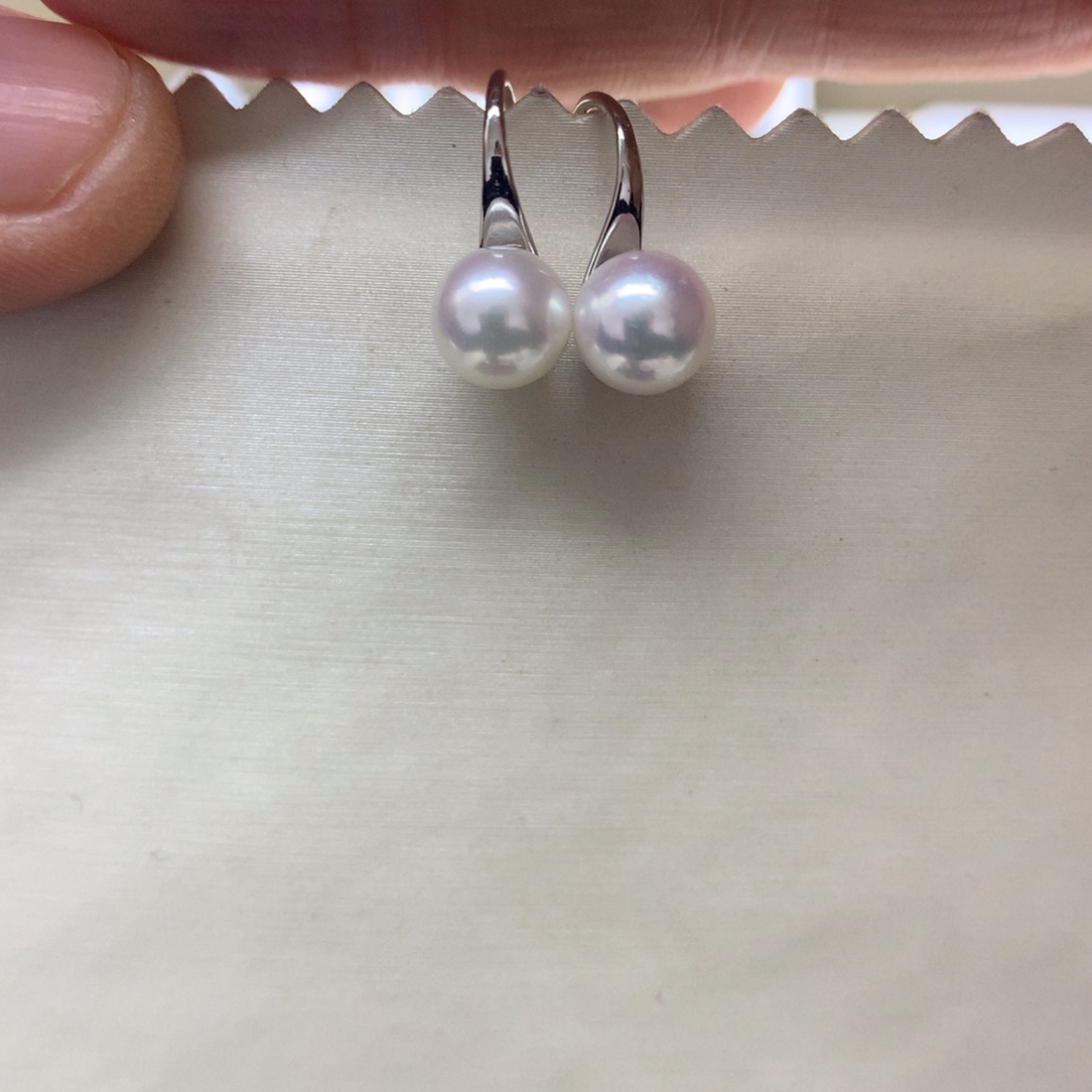 海水珍珠耳饰银S925镶嵌7.5-8akoya高跟鞋耳钩