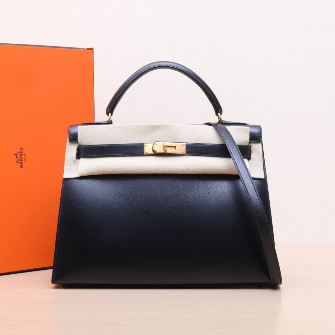 95新 Hermes/爱马仕 小花攀攀Kelly 32 89黑色 Box皮 框B 金扣