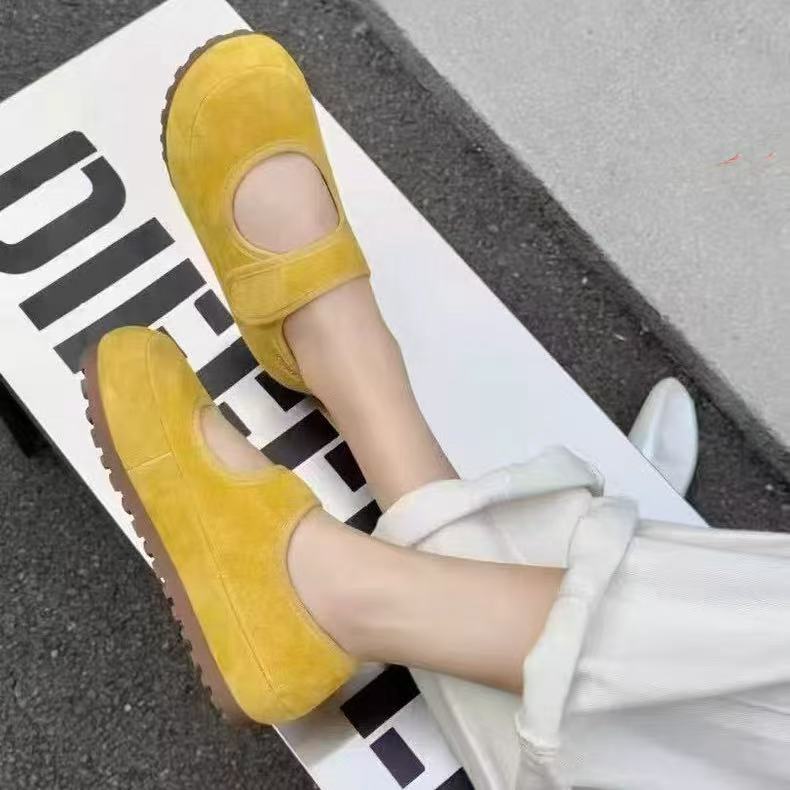 C4865 黄色  时尚舒适低跟圆头玛丽珍浅口休闲女单鞋