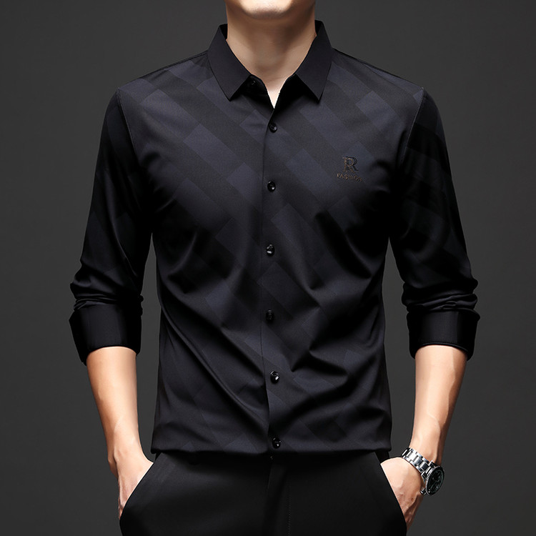 春款新款商务男士衬衣中年长袖上衣弹力衬衫商务休闲薄款免烫时尚