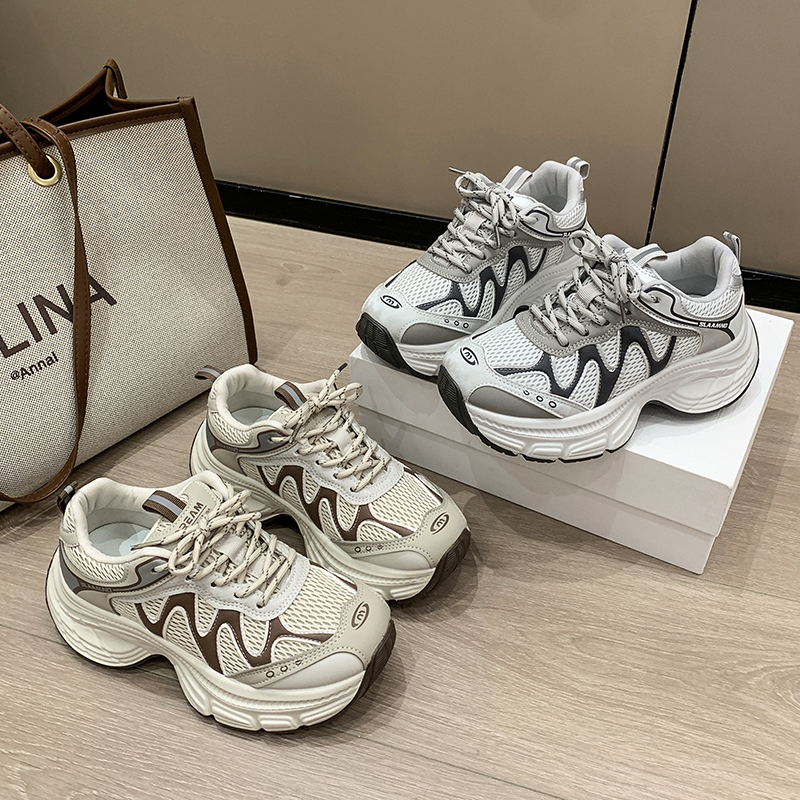 【奥莱专属】做旧复古老爹鞋女2025早秋新款厚底网面透气炸街运动鞋