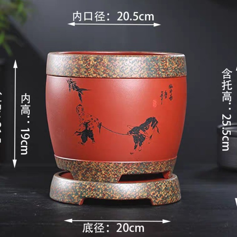 精品紫砂花盆复古大口径带底座兰花盆君子兰蝴蝶兰绿植阳台花盆