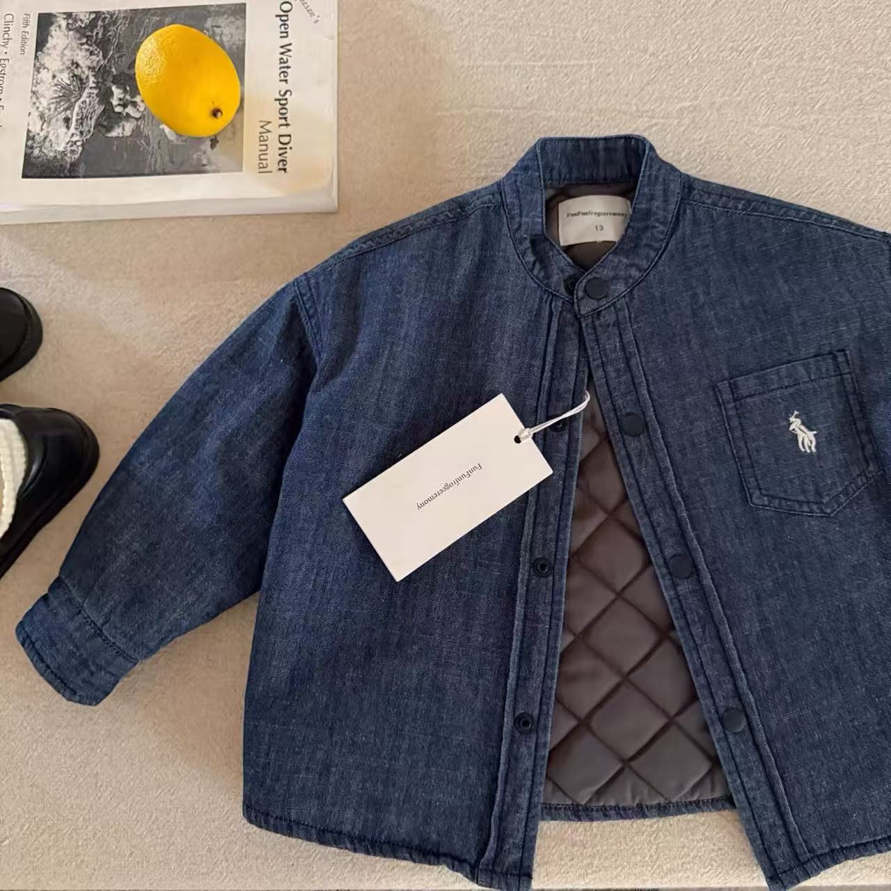 宸宸妈儿童夹棉外套25秋冬男童潮牌加厚衬衣宝宝小童牛仔衬衫棉服