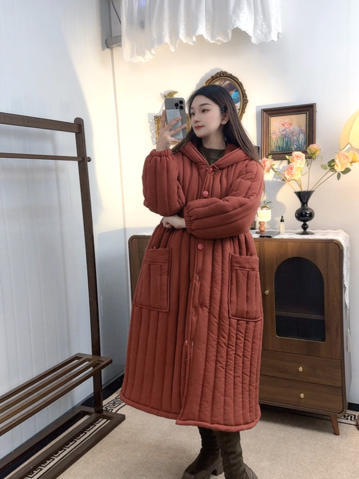 新款冬季睡衣三层夹棉加厚百搭宽松中长款外穿韩版女生保暖家居服