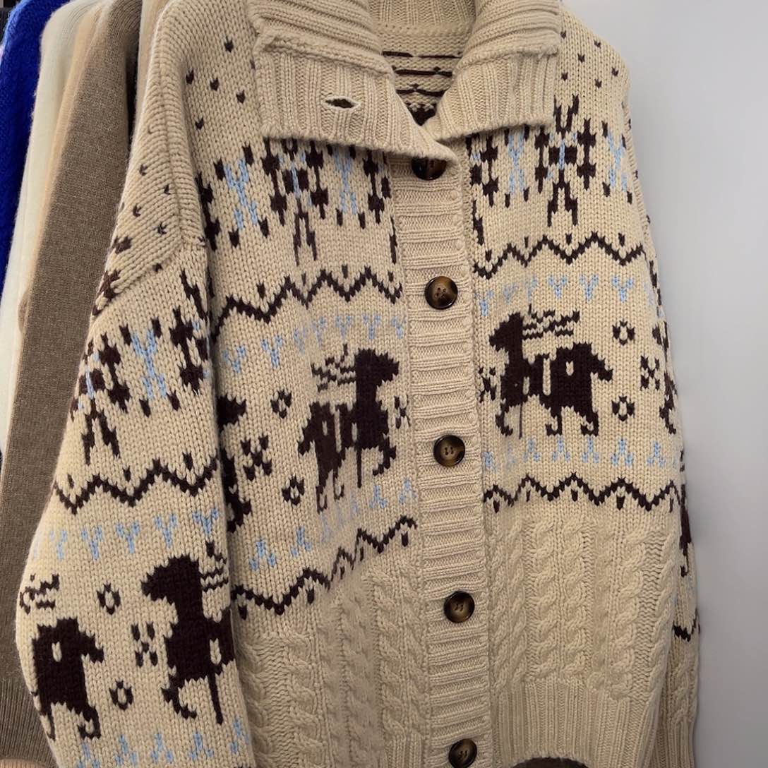 小鹿 加厚 高领 羊绒开衫