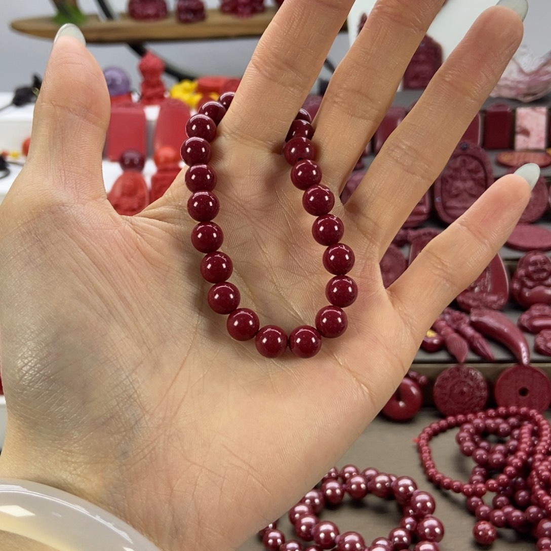 天然辰砂紫晶砂8素圈两条