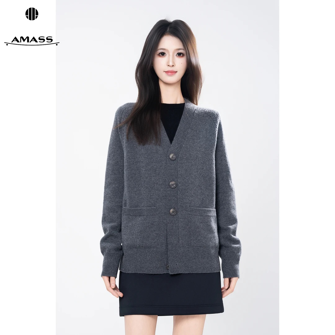 AMASS/阿玛施秋冬新款时尚休闲百搭长袖轻奢慵懒风针织开衫548040