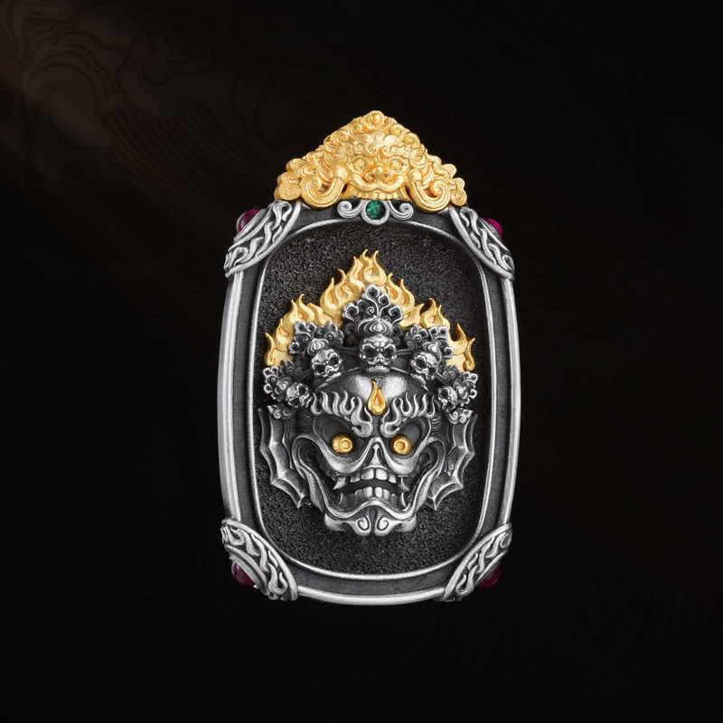 925银银制品 喜三福文创 尸陀林主小众复古原创雕刻吊坠