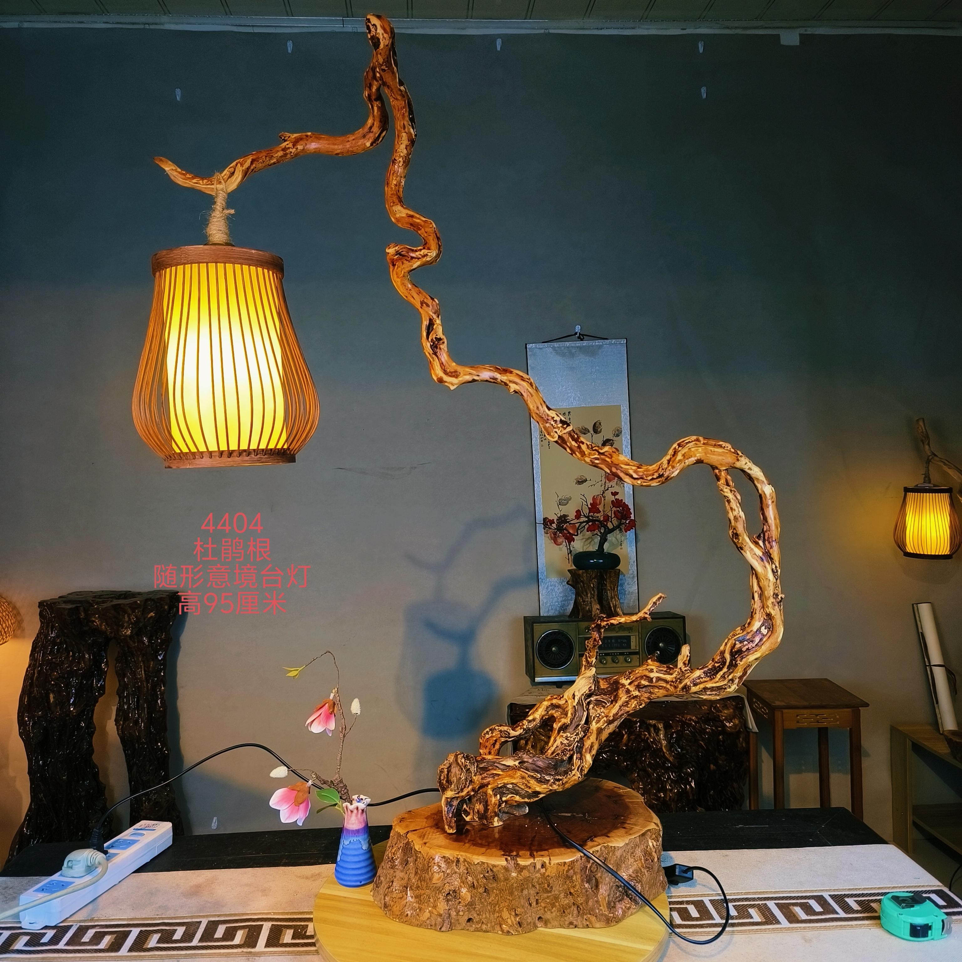随形禅意杜鹃根原木手工扭曲意境根雕茶灯台灯4404