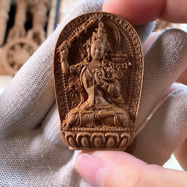 檀香木无事牌文殊菩萨微瑕无事牌（峨眉山定制款）