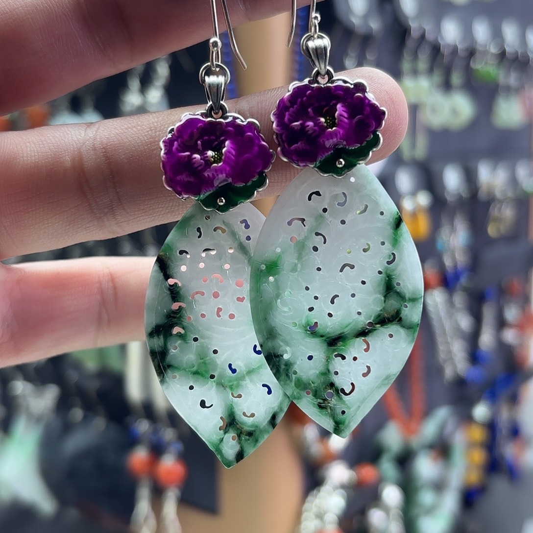 d***r翡翠银S925镶嵌耳饰