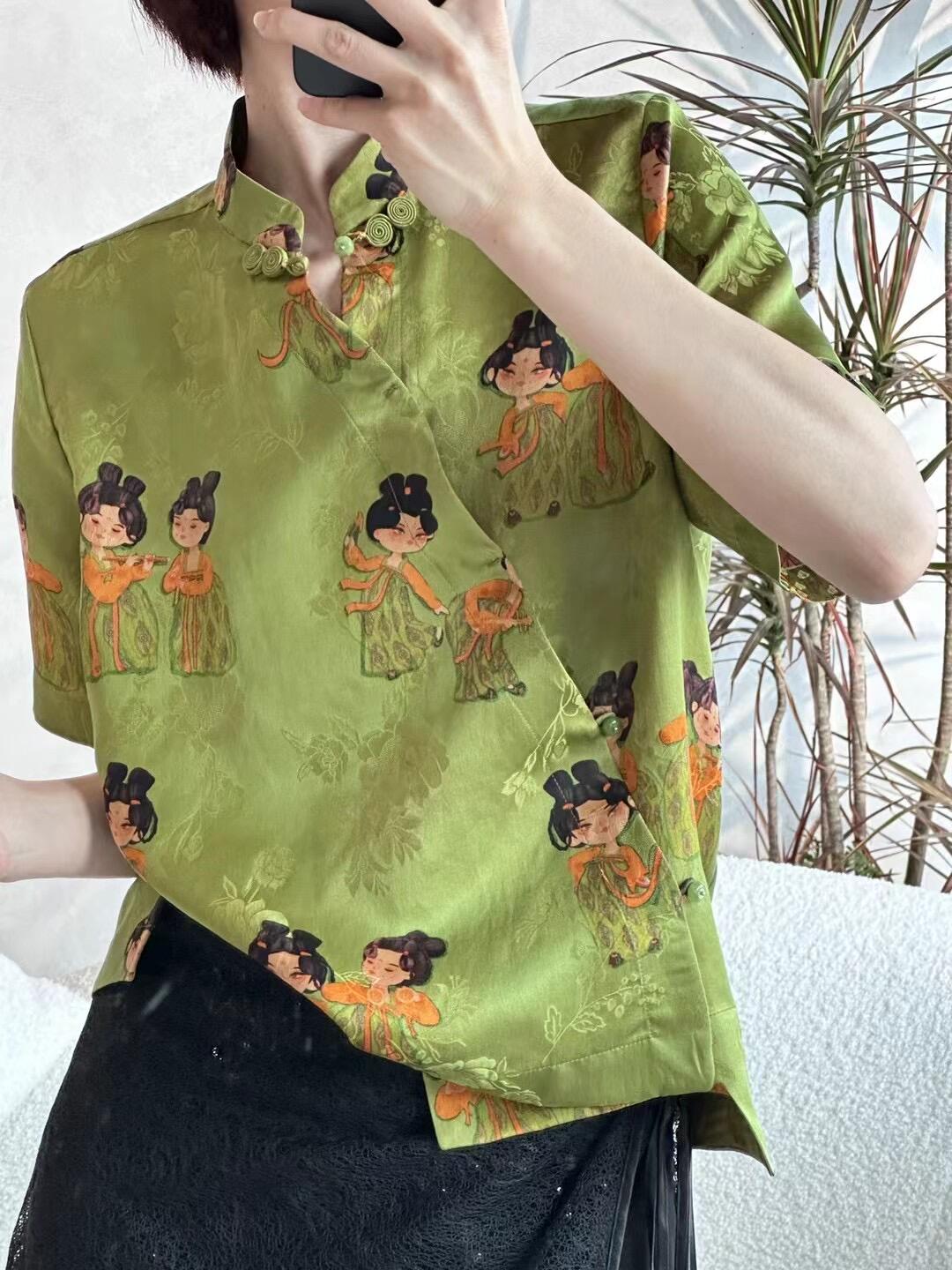 直播链接提花时尚小衫薄款唐装短袖上衣