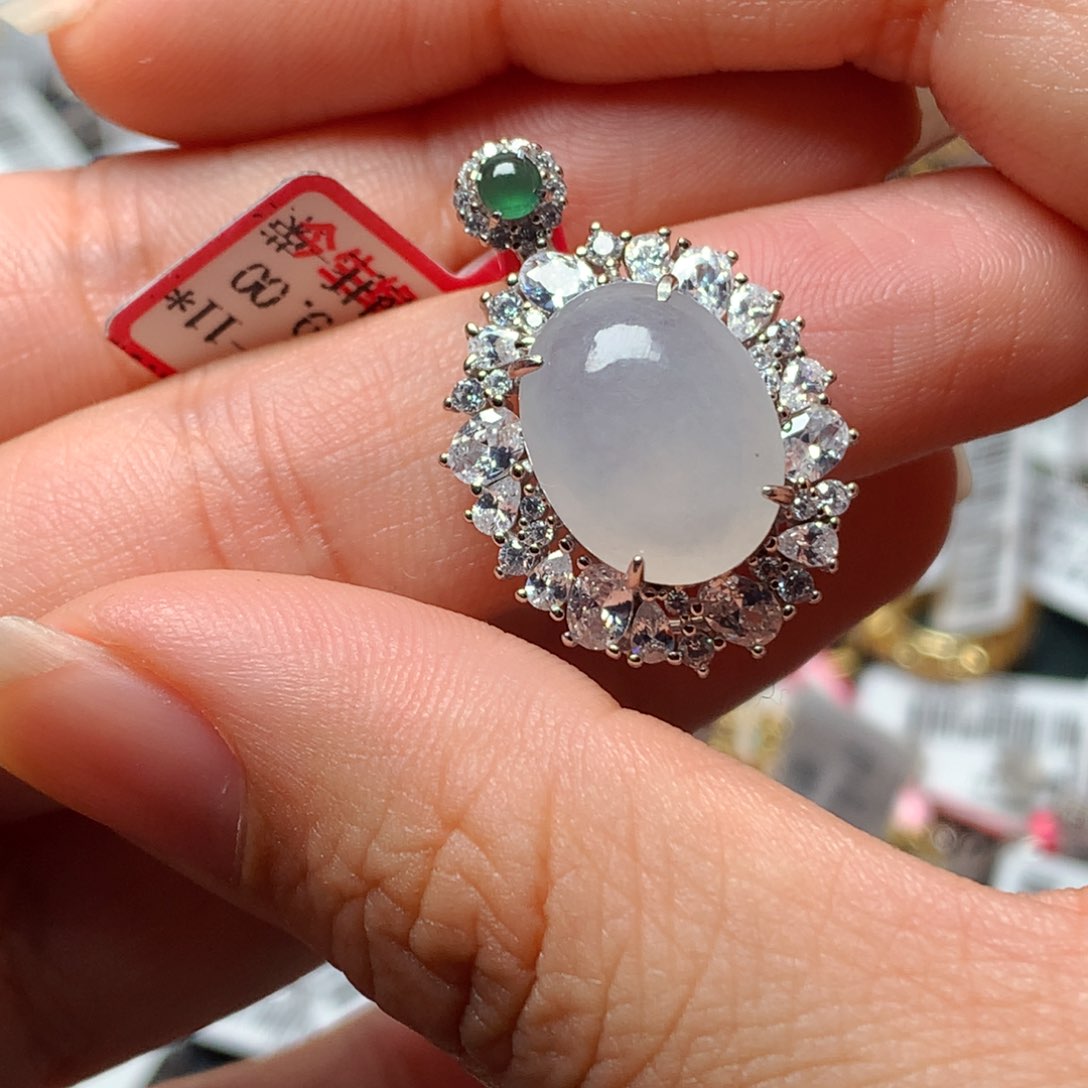 翡翠戒指银S925镶嵌天然翡翠吊坠