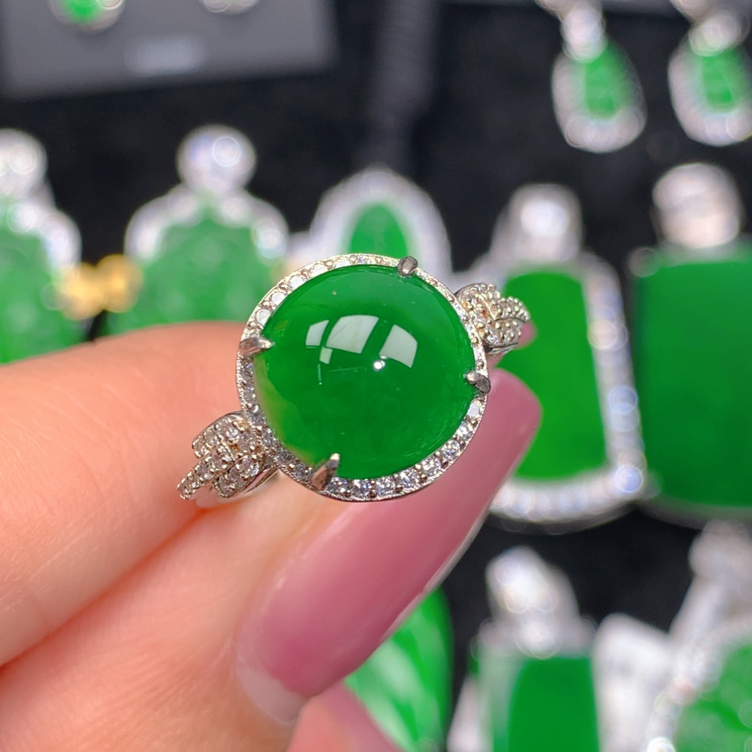 翡翠戒指银S925镶嵌翡翠