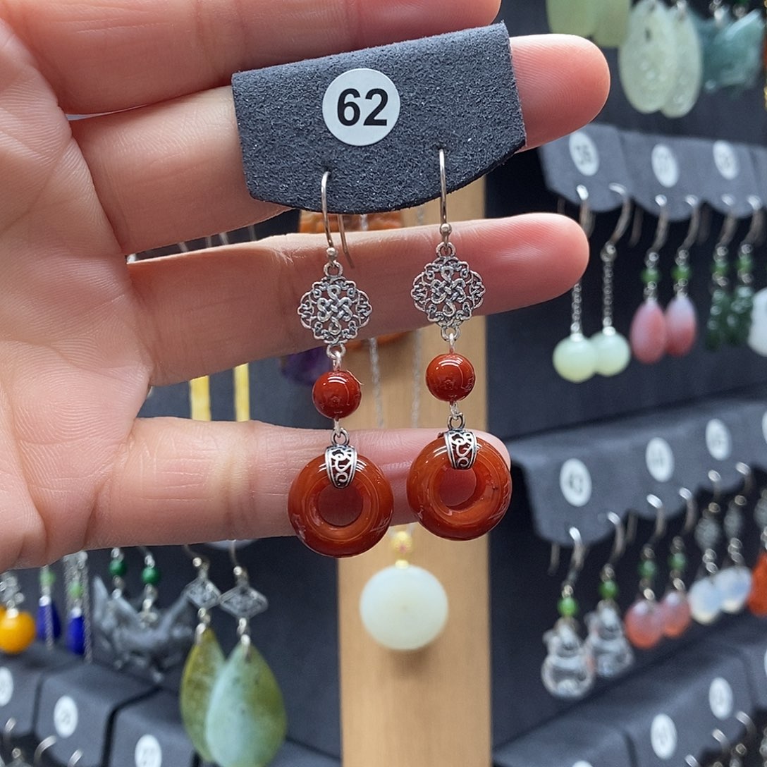 ***玛瑙/玉髓银S925镶嵌耳环