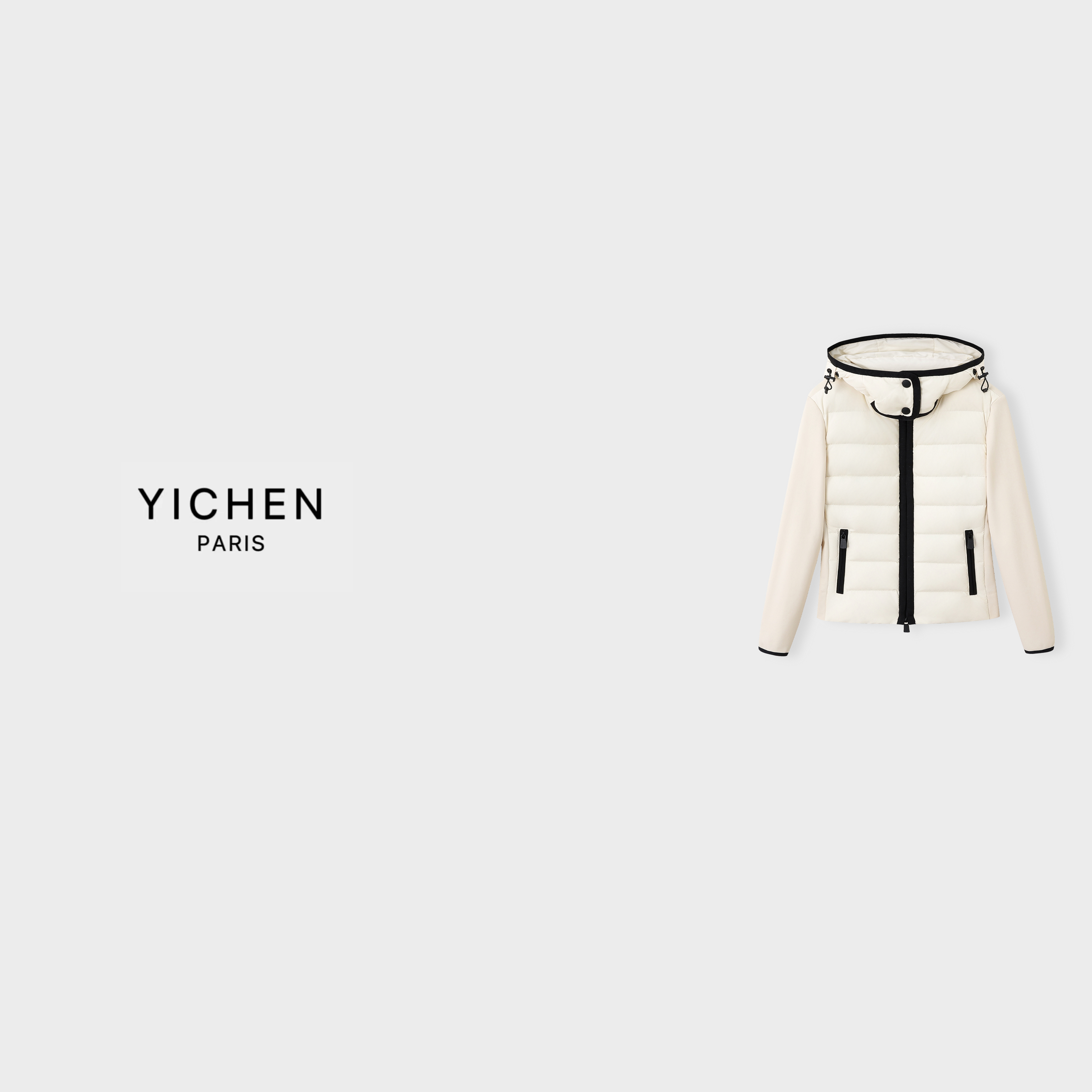 YC 户外滑雪系列奶白色修身连帽羽绒服-4205