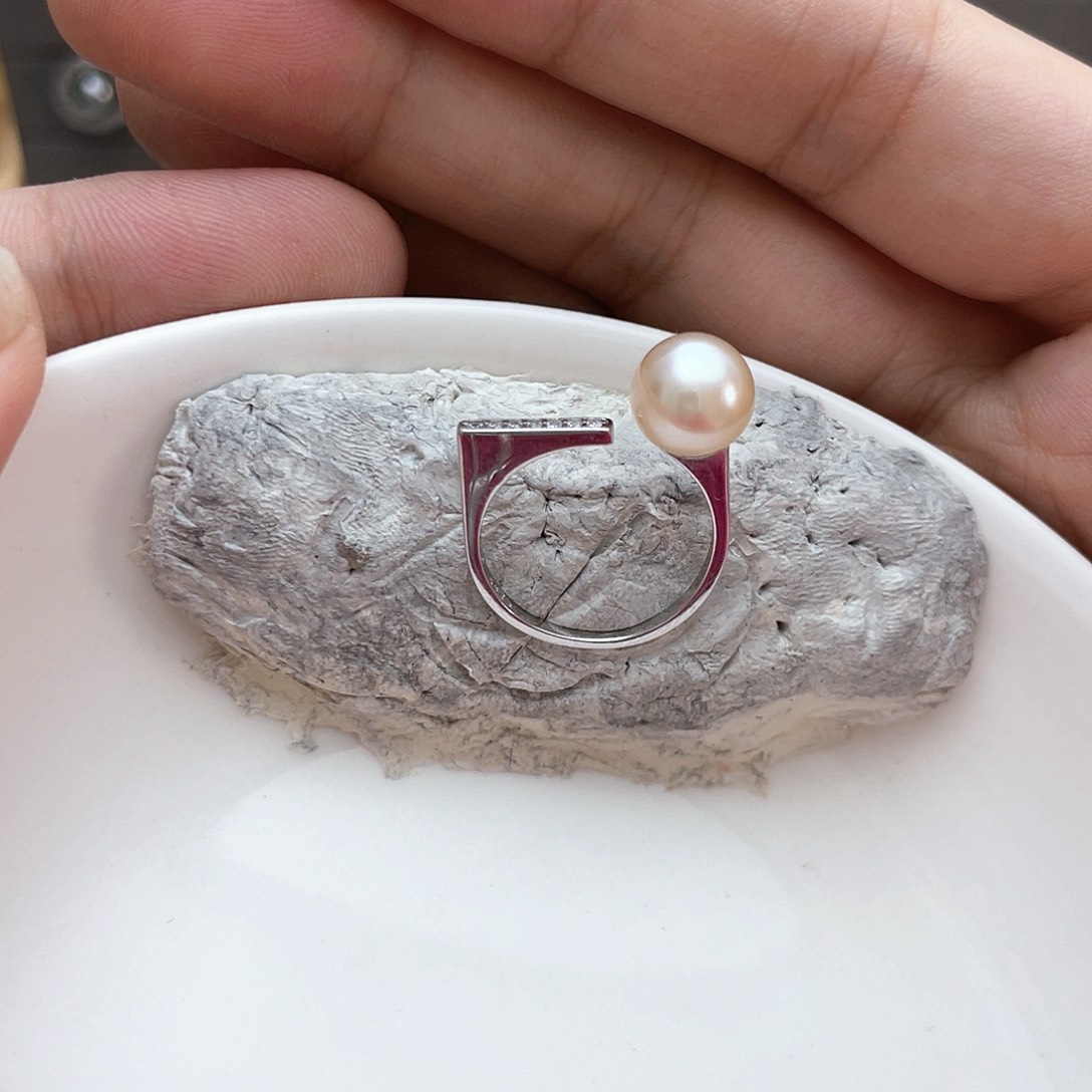 戒圈银S925镶嵌海水珍珠