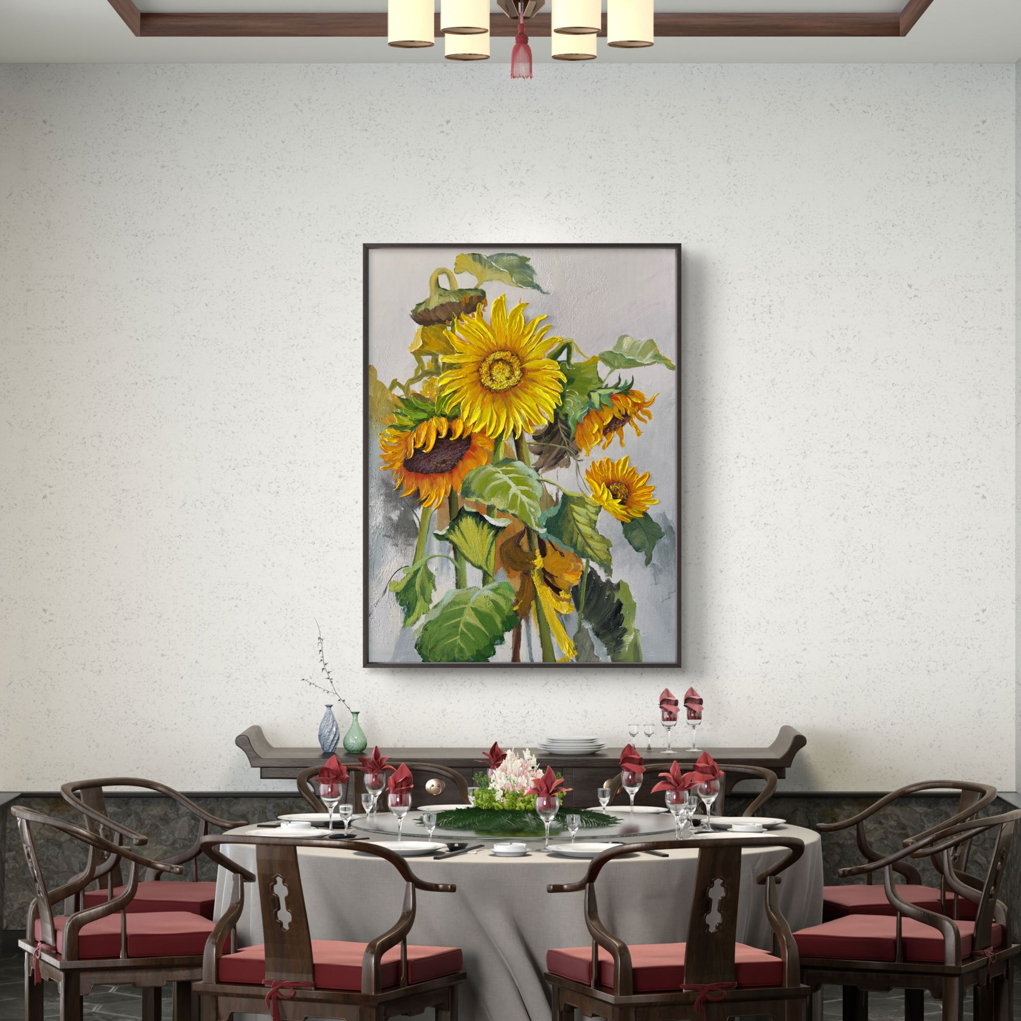 向日葵落地装饰画适合客厅沙发背景墙与玄关布置