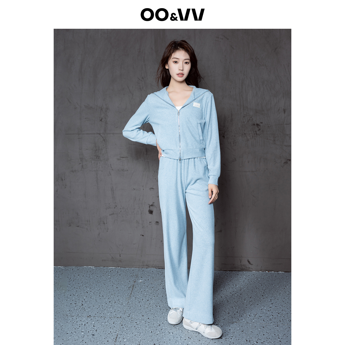 OO&VV浅蓝色长袖大方领衬衫+松紧腰休闲长裤女25秋新休闲2件套