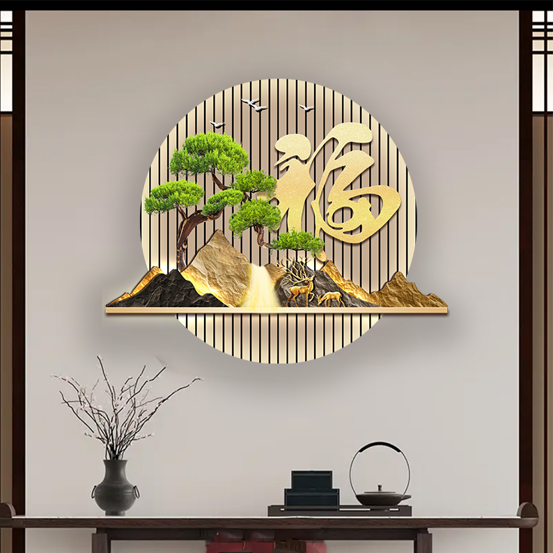 中式美学客厅画办公室创意墙面书房异形uv激光雕刻山水挂画DK013