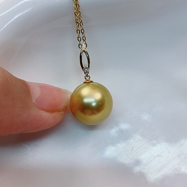 海水珍珠吊坠(不含链)18K金镶嵌13-14mm