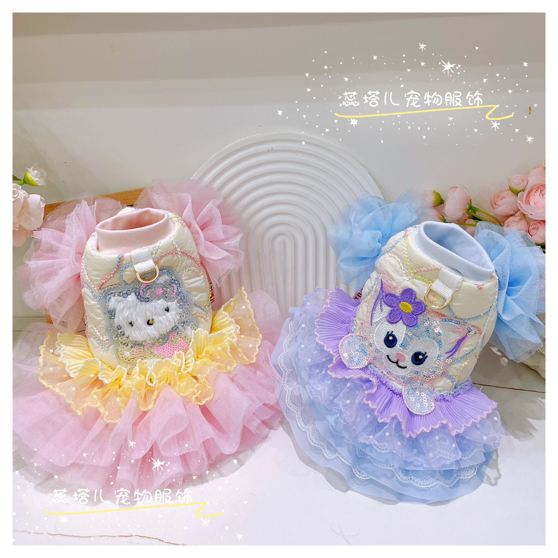 狗狗棉衣马尔济斯约克夏棉服连衣裙加绒夹棉粉色蓝色公主裙秋冬装