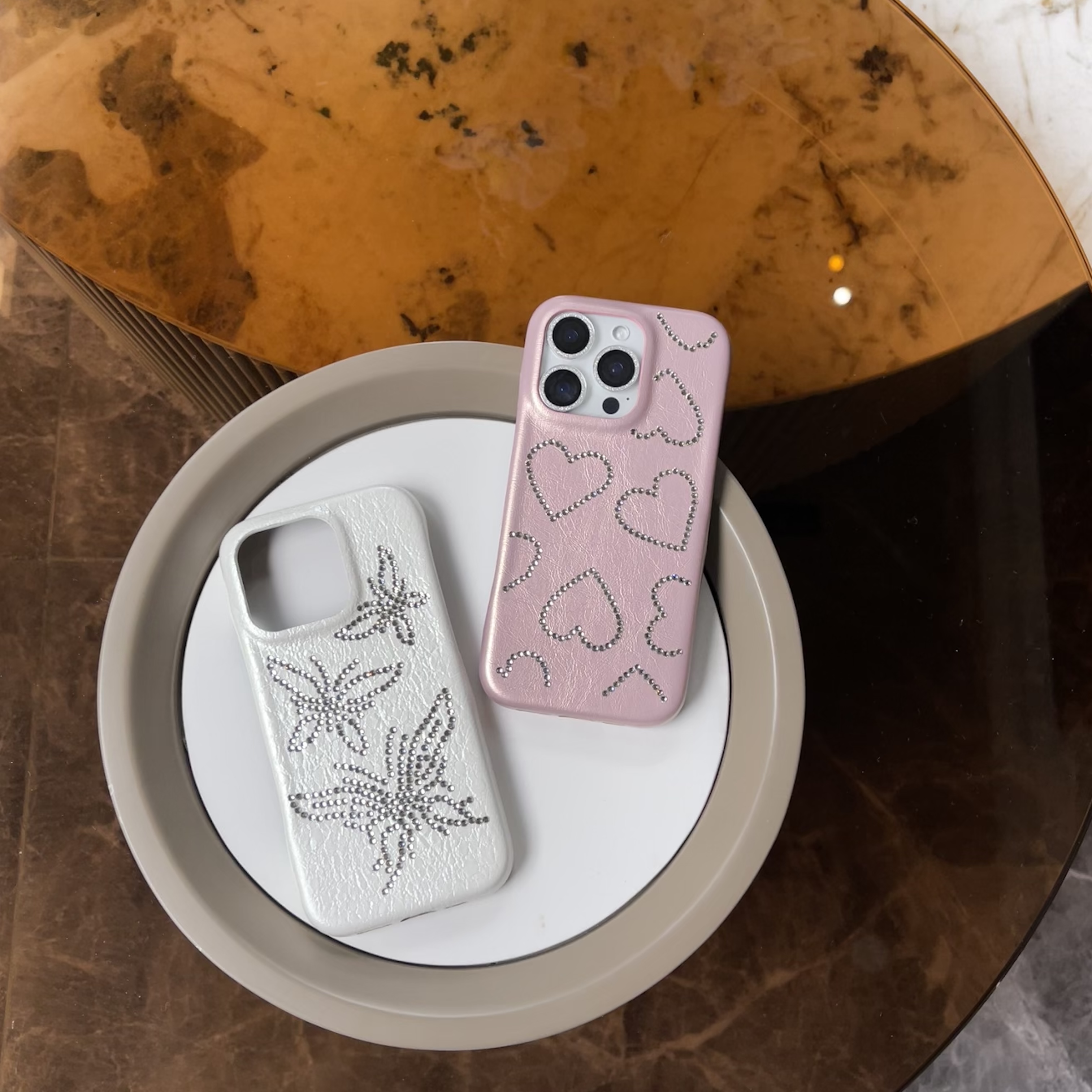 「甜粉蝶趣」皮革爱心甜美手机壳