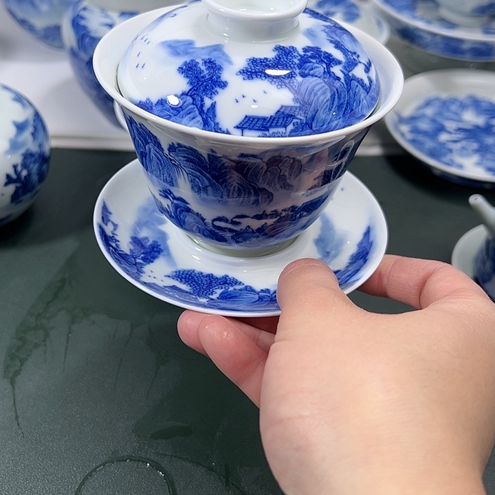 微瑕柴窑工笔山水大三才