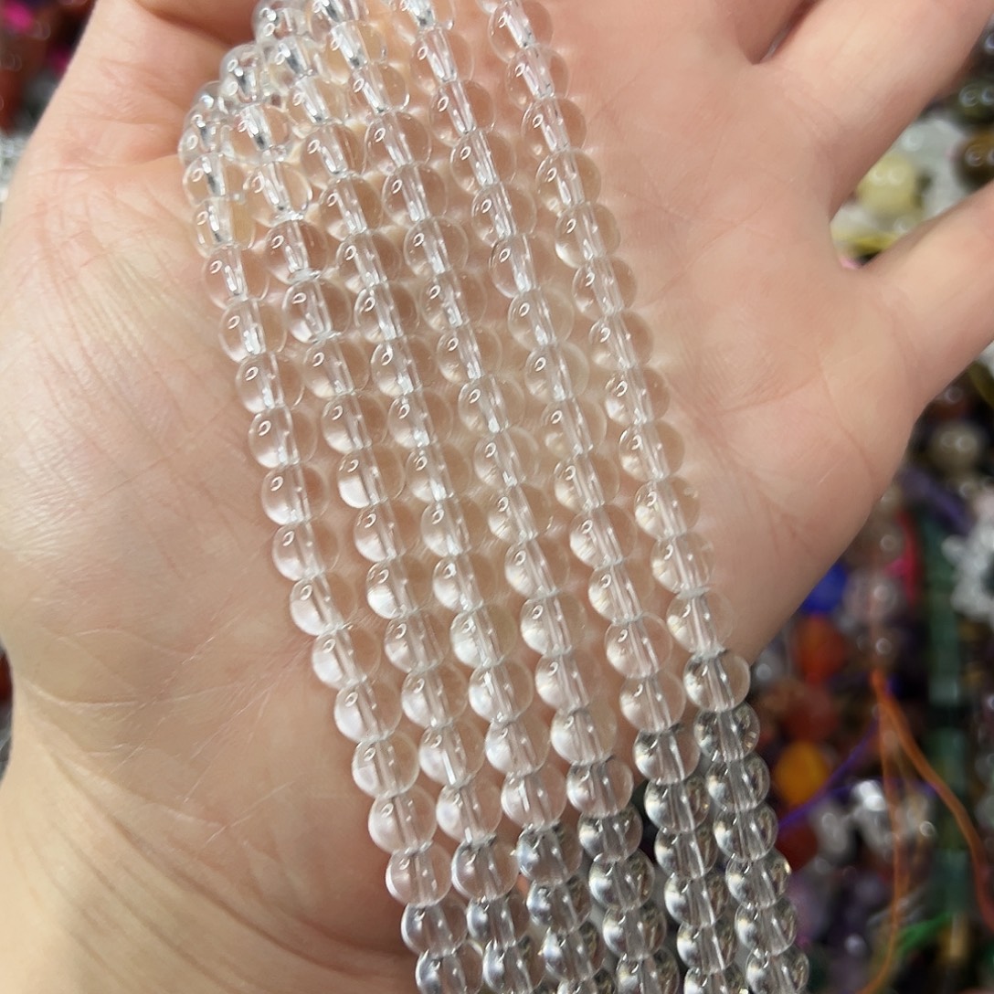 玛瑙/玉髓未镶嵌珠宝半成品，卡6压电白水晶隔珠2条