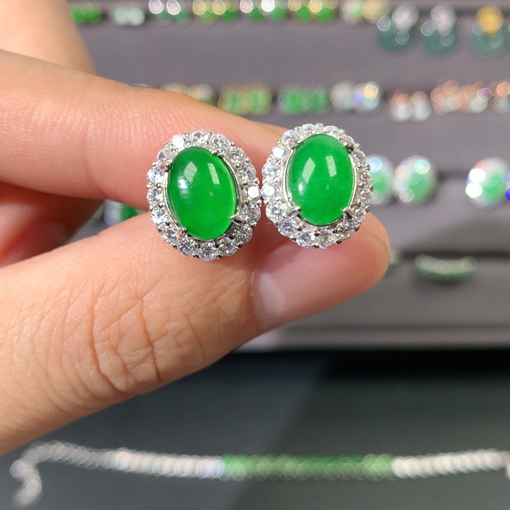 翡翠耳饰银S925镶嵌耳饰