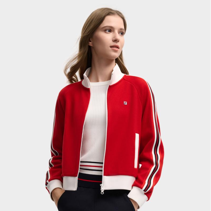 Fila/斐乐秋冬女士条纹长袖户外休闲运动立领针织外套F11W548507F
