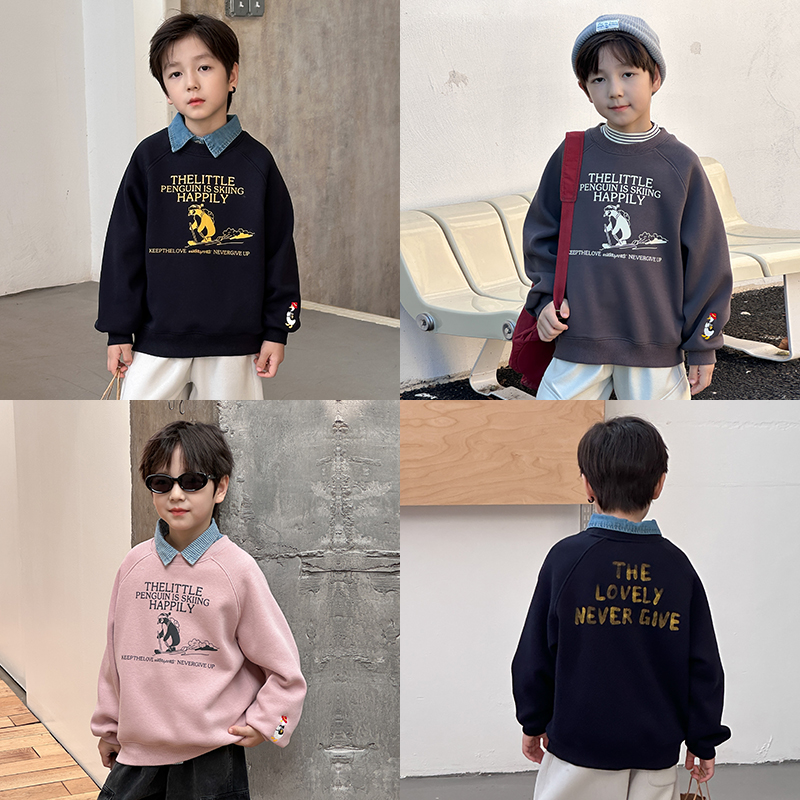 【依妈家】上新儿童加厚保暖奥粒绒卡通卫衣男童冬25H133