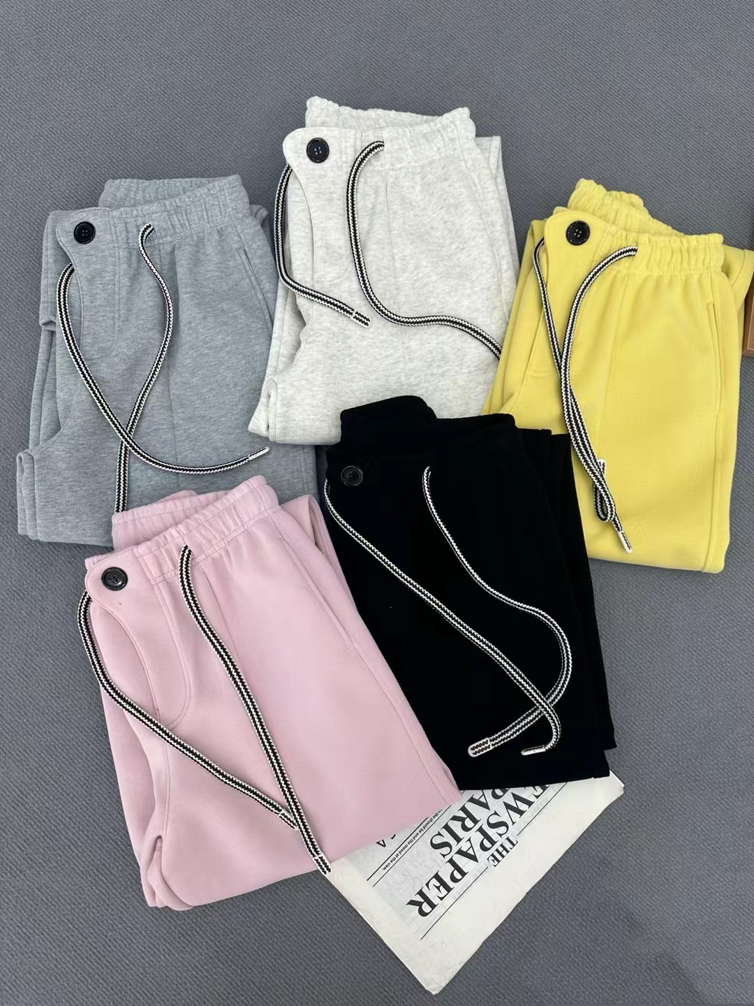 织带华棉弯刀卫裤 春新款休闲长裤遮肉阔腿裤松紧腰镰刀裤