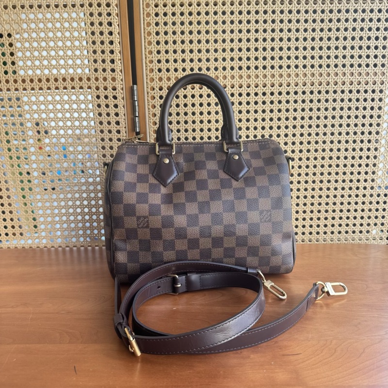 95新 LouisVuitton/路易威登 98新棕棋盘speedy25肩带款S431432