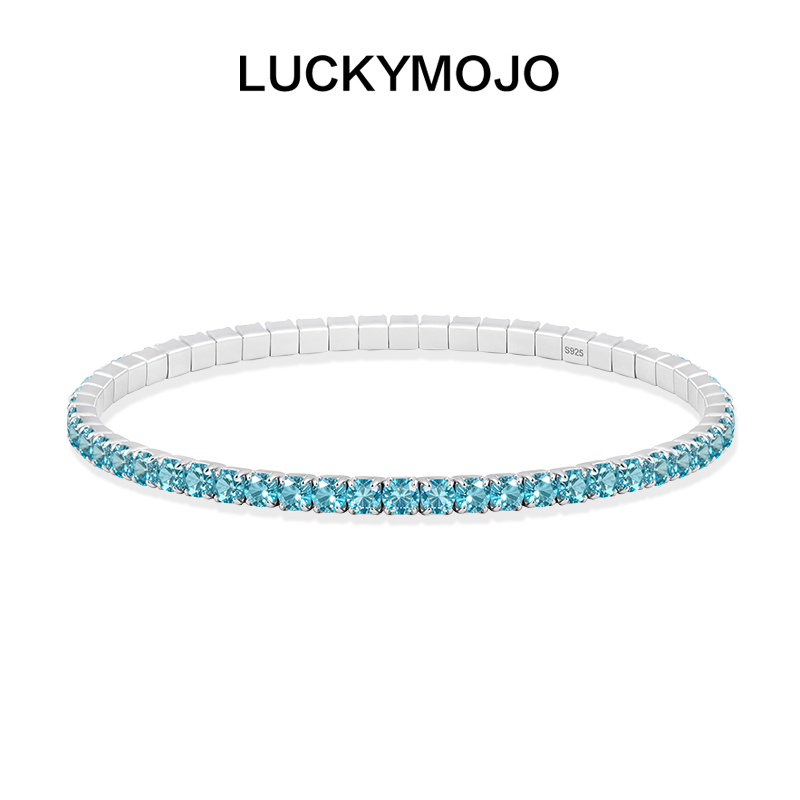 LUCKYMOJO 925银手链 时尚百搭网球链彩色简约银手链男生女生
