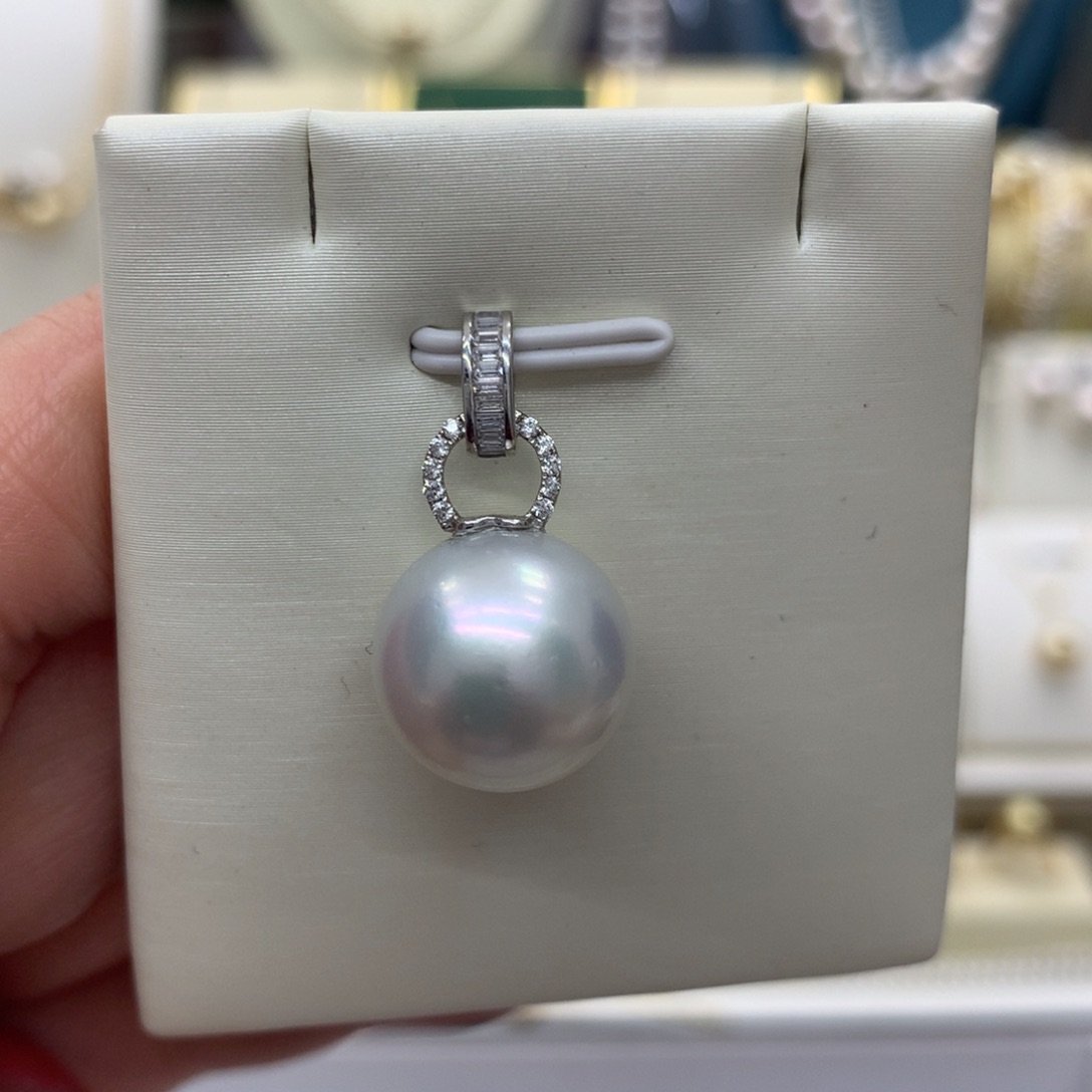海水珍珠吊坠(不含链)18K金镶嵌澳白14-15