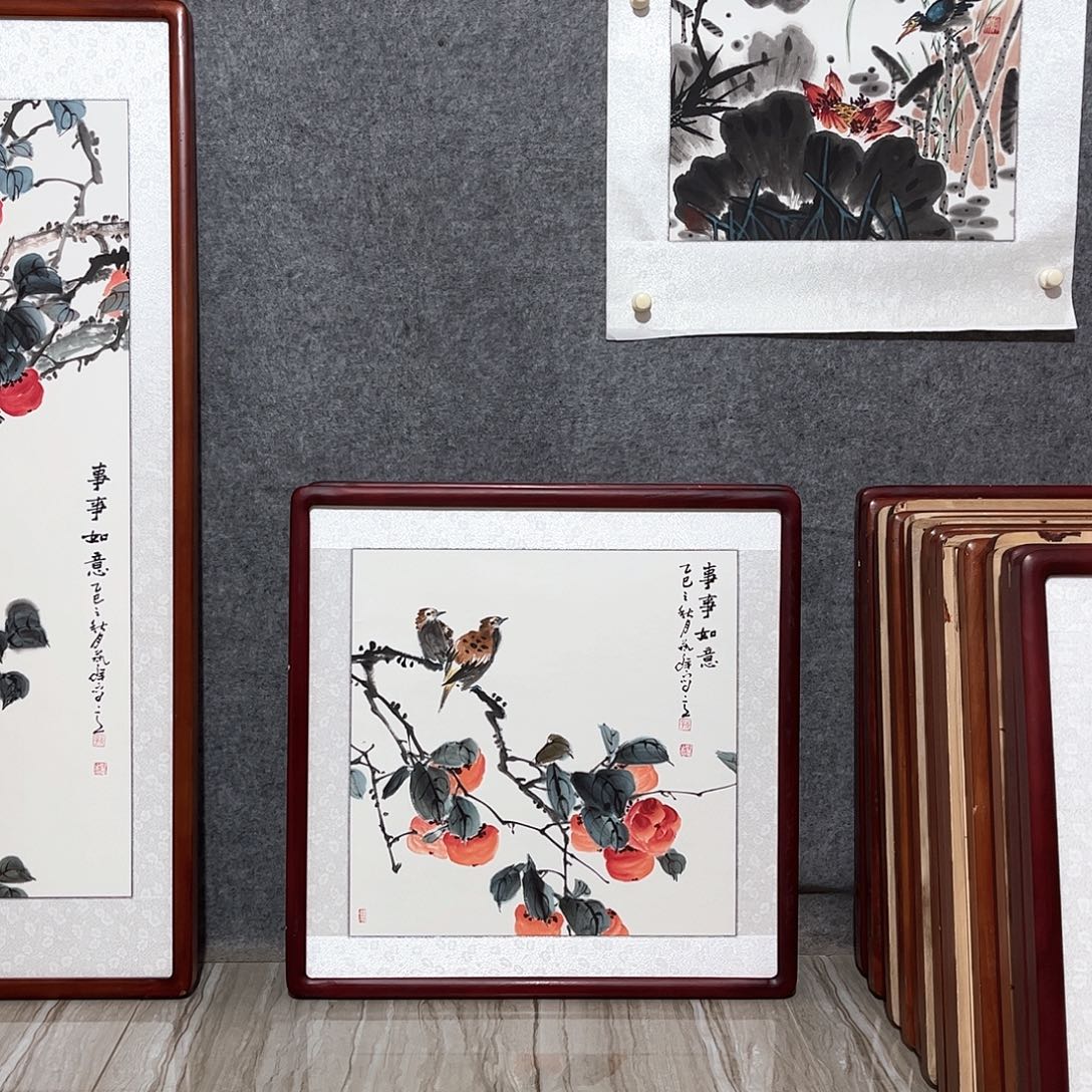 国画书画作品带框63×63