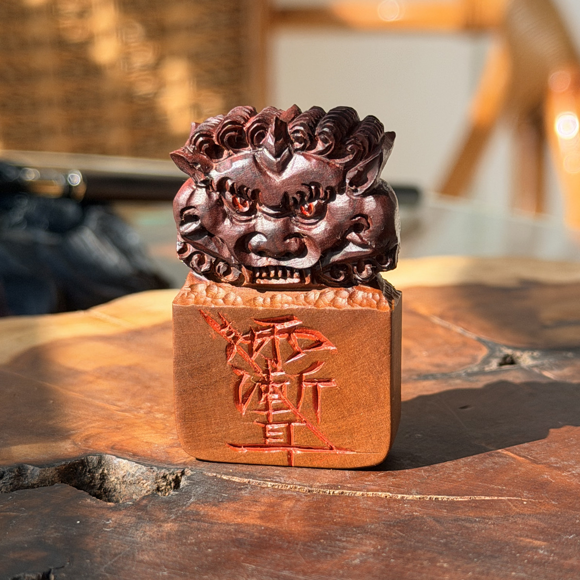 天然雷劈枣木！非遗传承纯手工立体雕刻《吞金紫薇印》