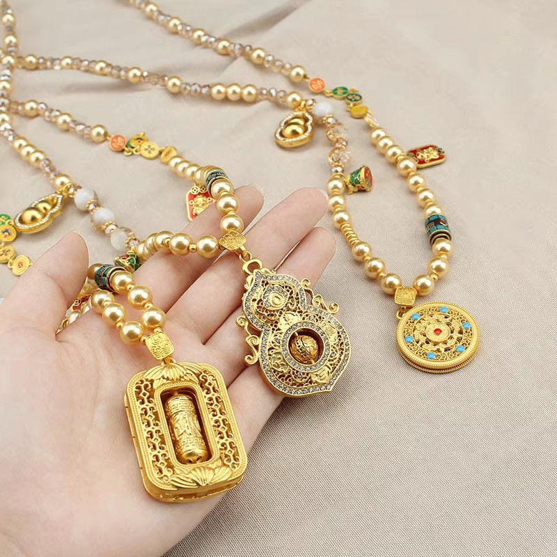 合金项链 古法葫芦吊坠项链女款新中式国风高级感长款毛衣链配饰 