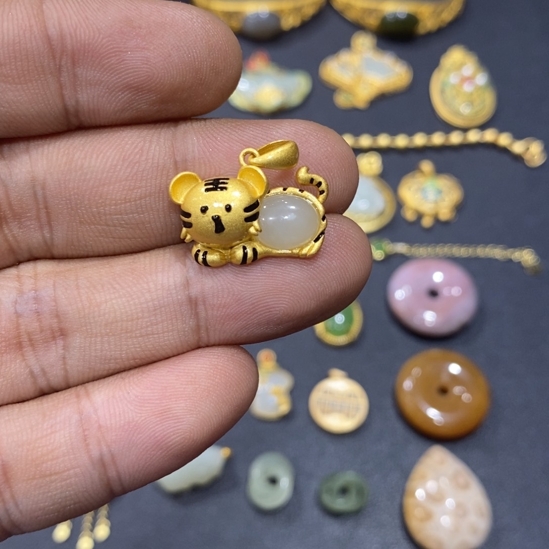 和田玉颈饰银S925镀金镶嵌