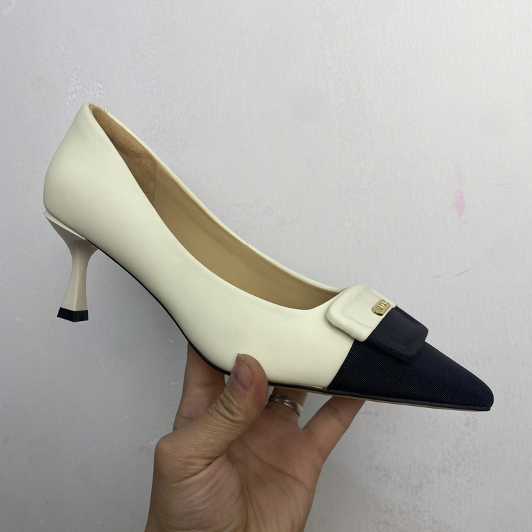 小吴真皮女鞋 里外羊皮小香风拼色高跟鞋A030