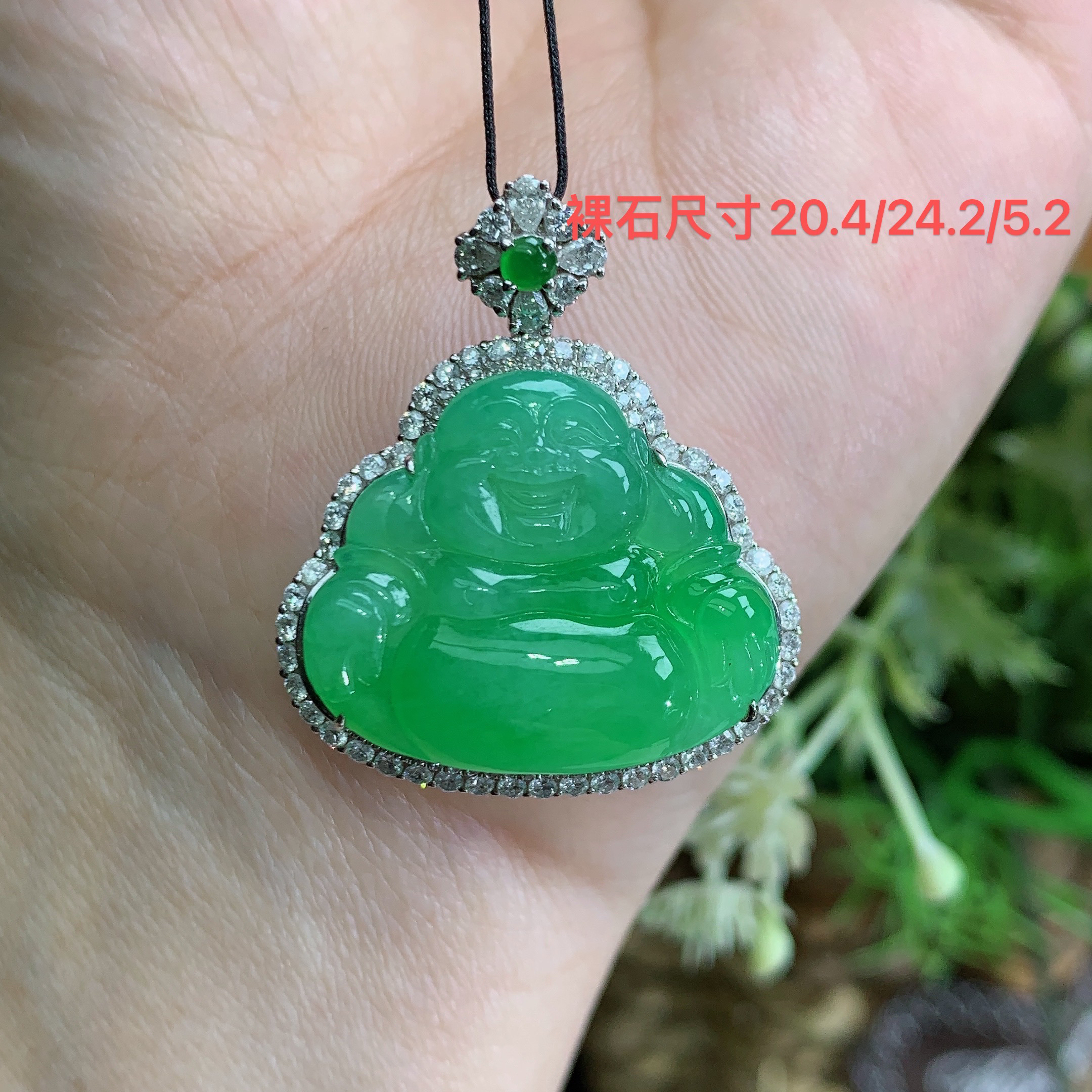 缅甸天然翡翠A货18k冰种起胶满阳绿佛公吊坠雪尺寸33/27.6/10.4mm