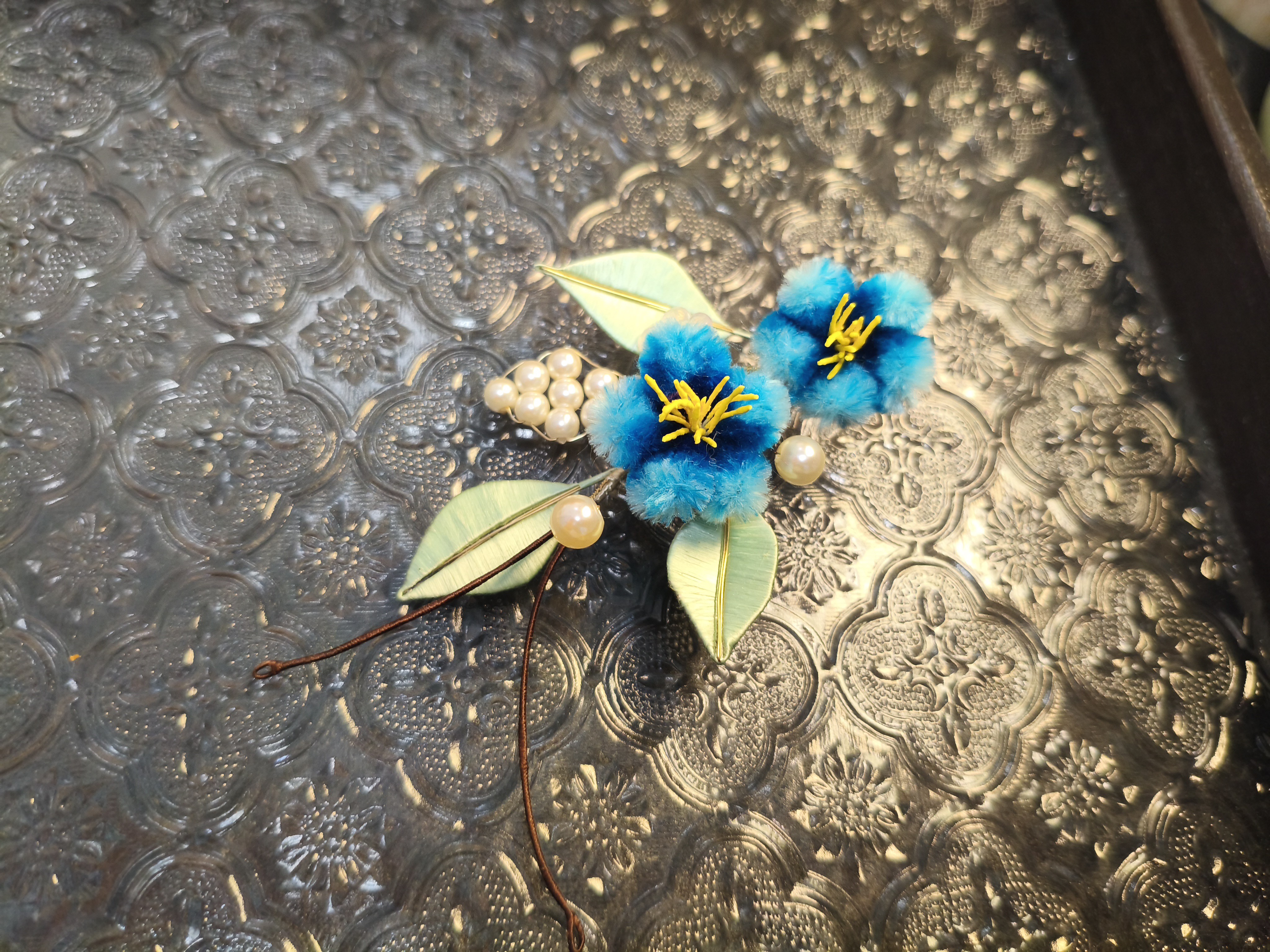 『蓝色绒花』手工发饰绒花no退no换