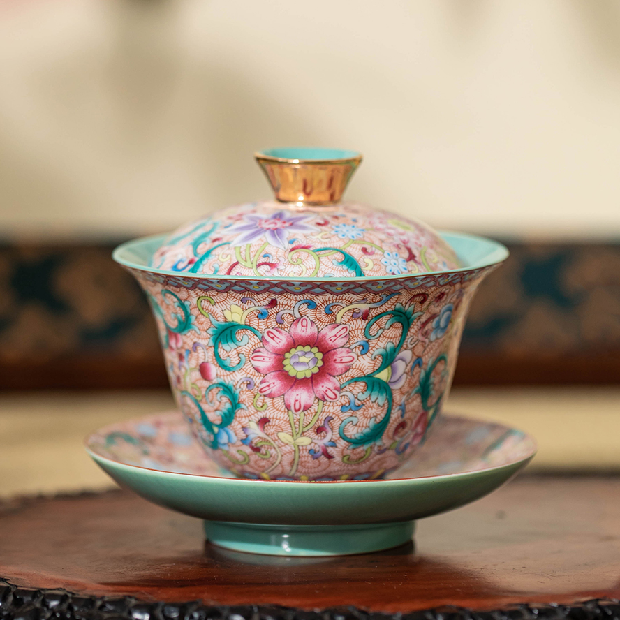 五言六器-花开盛世静雅三才盖碗CC1539