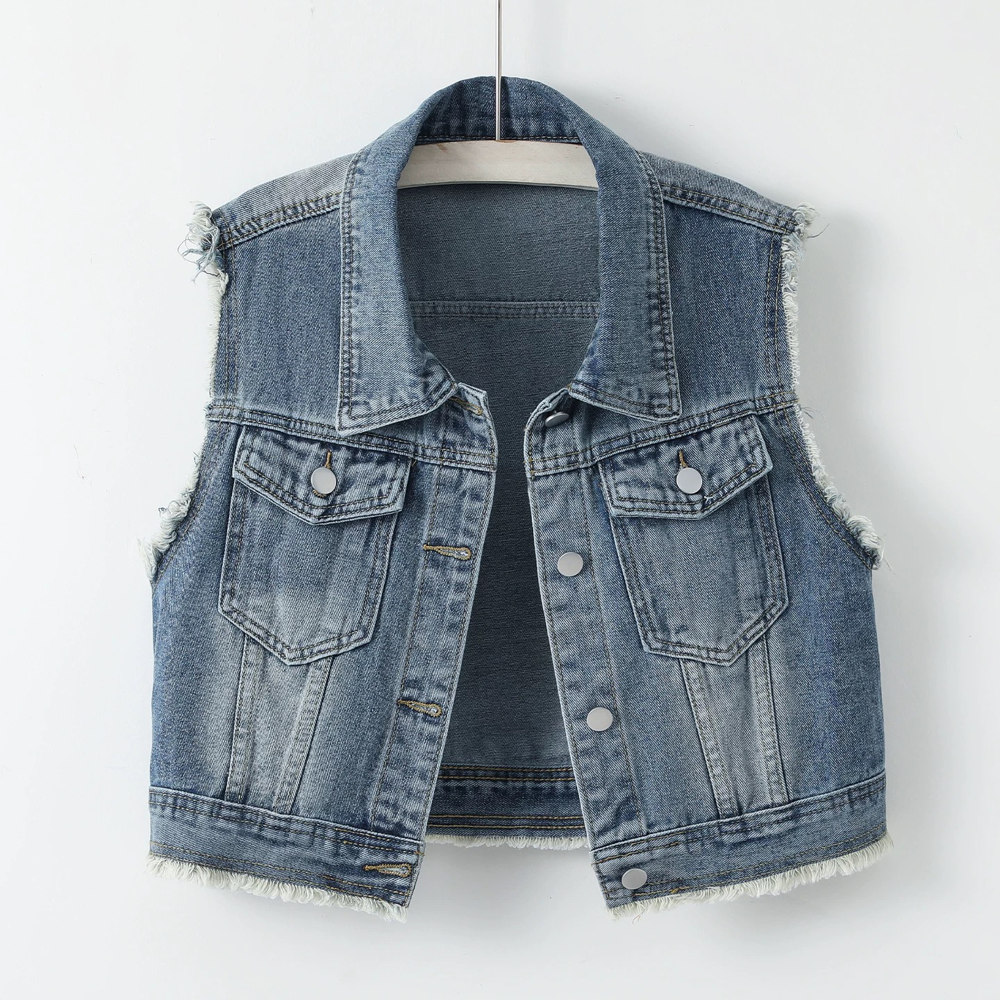 纯色朋克风拼接短款POLO领女马夹时尚秋季无袖学生复古春秋显瘦